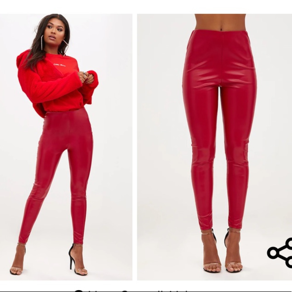 Plt red faux leather leggings